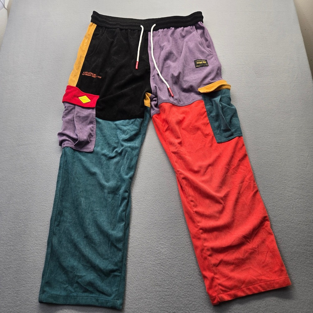 Aelfric Eden Mens Colorblock Corduroy Cargo Pants Multi Color Streetwear XXL
